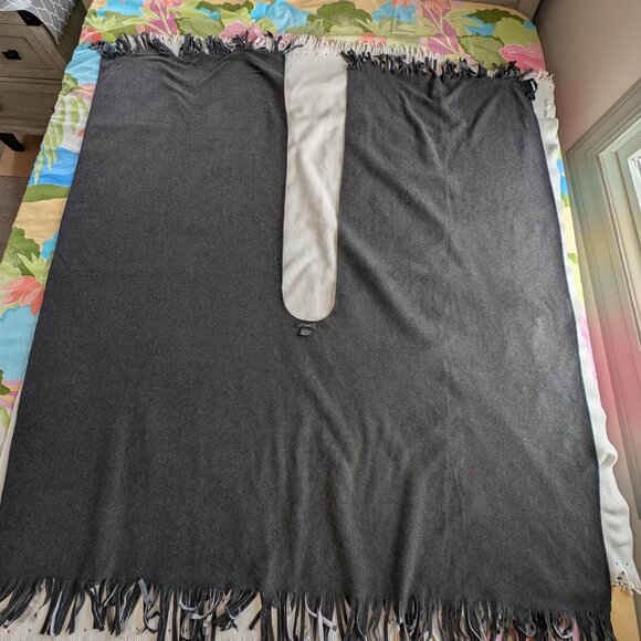 EStudio Women's One Size Poncho Wrap Shawl Reversible Black White Fringe Plaid - Picture 8 of 16